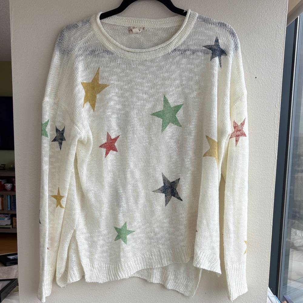 hem & Thread Star Patterned Cream Sweater